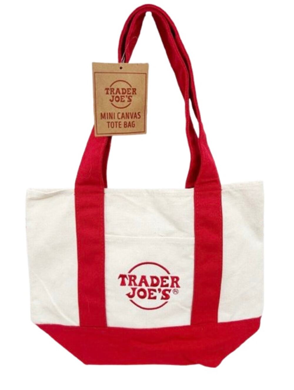 TRADER JOE'S Large Reusable Cotton Canvas Tote Bag Red White Eco Grocery NWT
